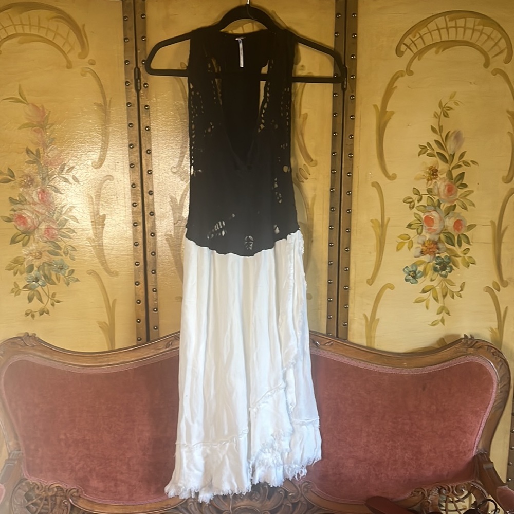 🖤Free People Black And White Eyelet Embroidered Flowy Tunic Blouse Dress